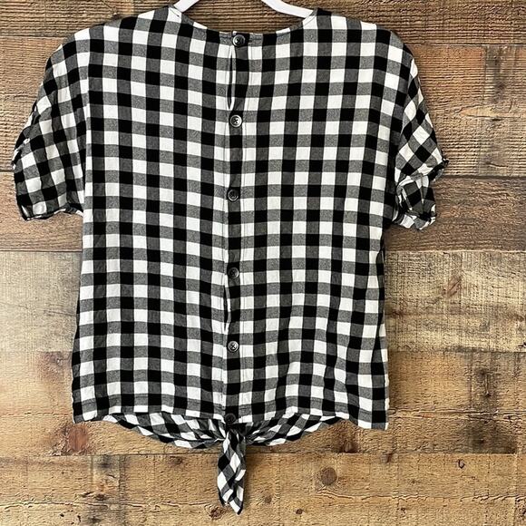 Madewell Button-Back Tie Tee in Buffalo Check White Black Size XXS - Picture 7 of 10